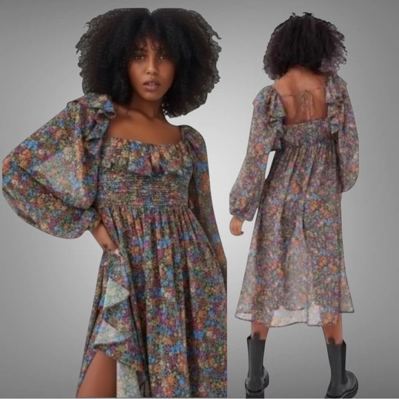 NWT For Love & Lemons Brittany Floral Print Long Sleeve Midi Dress - Picture 3 of 10